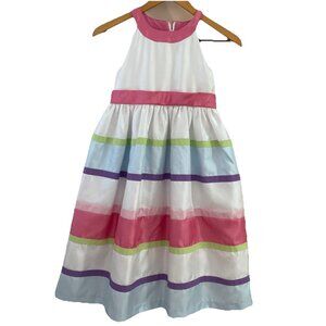 Gymboree Satin Stripe Formal Dress Girls Size 12 Multicolor Easter Wedding